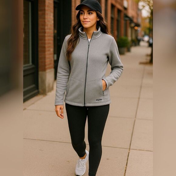Spyder Womens XL Gray Full Zip Fleece Lined Jacket Minimalist Outdoor Activewear - Picture 1 of 9